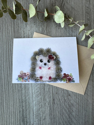 Button hedgehog nature art card