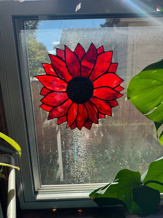 Stained Glass Sunflower - Dark Red