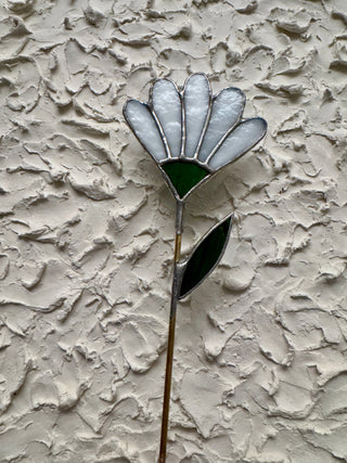 Stained Glass Flower Stake - White