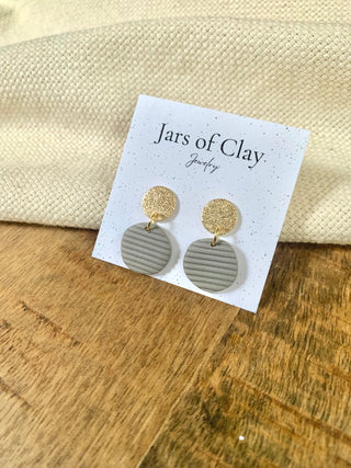 Gray Organic Circle with Gold Top Earrings