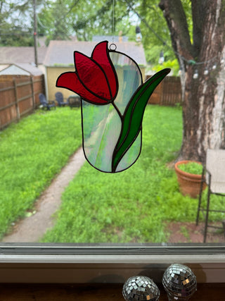 Stained Glass Tulip Mini Panel - Cranberry