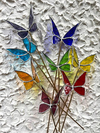 Stained Glass Flower Stake - Butterfly Indigo