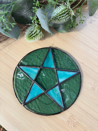 Stained Glass Pentacle - Teal