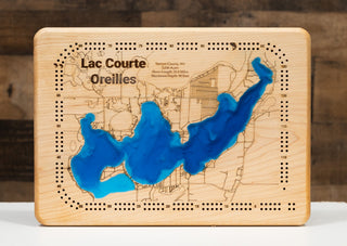 3d Lake Carved Cribbage Board - Maple