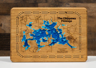 3d Lake Carved Cribbage Board - Cherry
